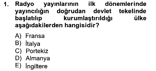Radyo ve Televizyon Yayıncılığı 2012-2013 Ara Sınav - 1. soru