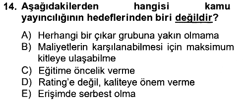 Radyo ve Televizyon Yayıncılığı 2014-2015 Ara Sınav - 14. soru