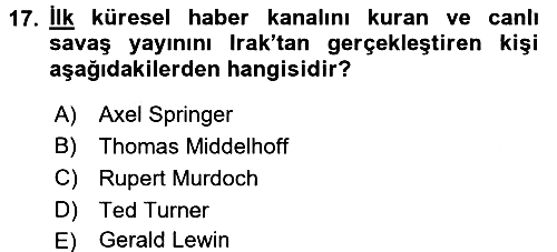 Radyo ve Televizyon Yayıncılığı 2017-2018 Ara Sınav - 17. soru