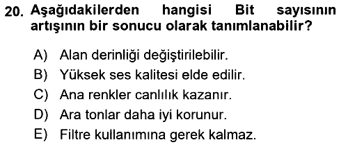 Sayısal Fotoğraf Makineleri 2018-2019 Yaz Okulu Sınavı - 20. soru