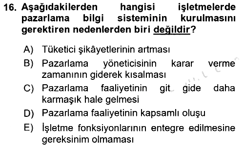Sağlık Hizmetleri Pazarlaması 2021-2022 Ara Sınav - 16. soru