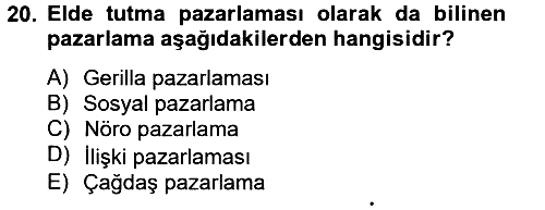 Sağlık Hizmetleri Pazarlaması 2014-2015 Dönem Sonu Sınavı - 20. soru