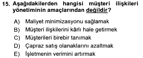 Sağlık Hizmetleri Pazarlaması 2016-2017 Dönem Sonu Sınavı - 15. soru