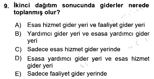 Sağlık İşletmelerinde Maliyet Yönetim 2021-2022 Dönem Sonu Sınavı - 9. soru