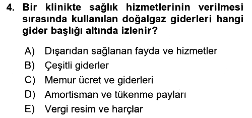 Sağlık İşletmelerinde Maliyet Yönetim 2023-2024 Dönem Sonu Sınavı - 4. soru
