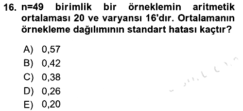 Tıbbi İstatistik 2018-2019 3 Ders Sınavı - 16. soru