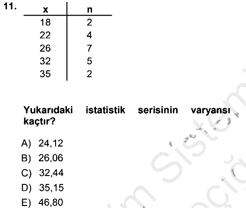Tıbbi İstatistik 2012-2013 Ara Sınav - 11. soru