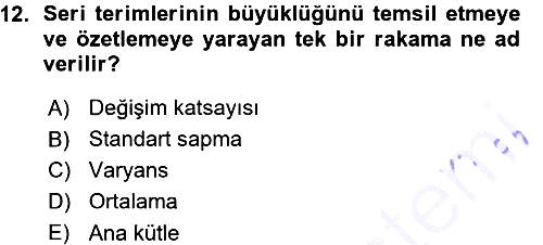 Tıbbi İstatistik 2015-2016 Ara Sınav - 12. soru