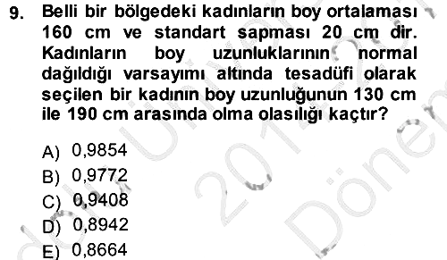 Tıbbi İstatistik 2014-2015 Dönem Sonu Sınavı - 9. soru