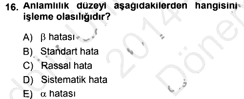 Tıbbi İstatistik 2014-2015 Dönem Sonu Sınavı - 16. soru