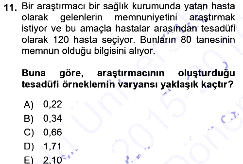 Tıbbi İstatistik 2015-2016 Dönem Sonu Sınavı - 11. soru