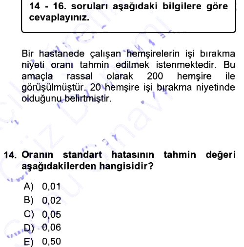 Tıbbi İstatistik 2015-2016 Dönem Sonu Sınavı - 14. soru