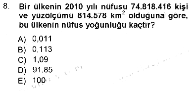 Tıbbi İstatistik 2012-2013 Tek Ders Sınavı - 8. soru