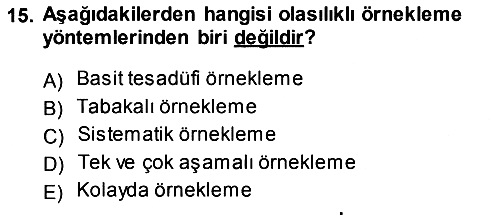 Tıbbi İstatistik 2014-2015 Tek Ders Sınavı - 15. soru