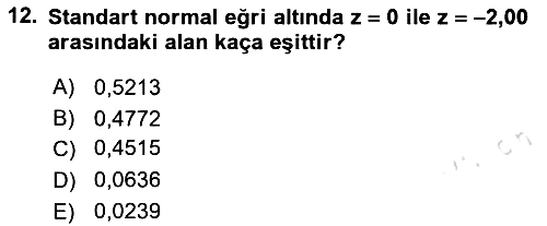 Tıbbi İstatistik 2020-2021 Yaz Okulu Sınavı - 12. soru