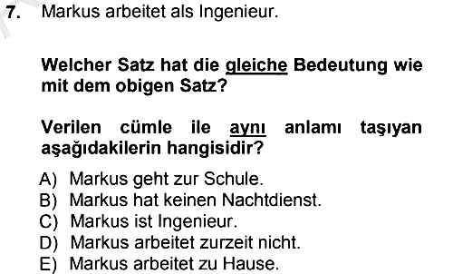 Almanca - 1 2012-2013 Ara Sınav - 7. soru