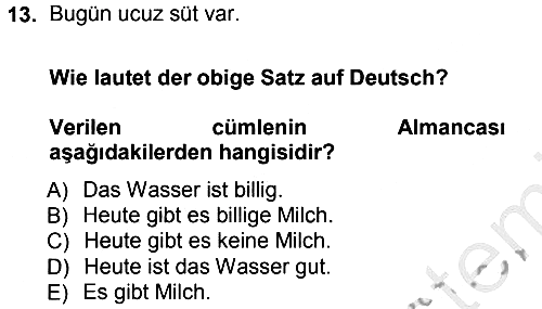 Almanca - 1 2012-2013 Ara Sınav - 13. soru