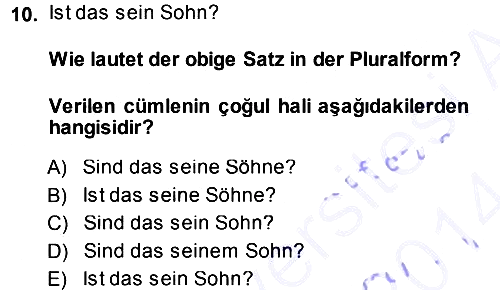 Almanca - 1 2013-2014 Ara Sınav - 10. soru
