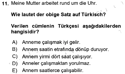 Almanca - 1 2017-2018 Ara Sınav - 11. soru