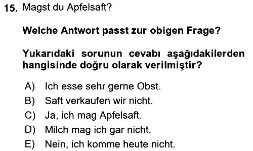 Almanca - 1 2021-2022 Ara Sınav - 15. soru