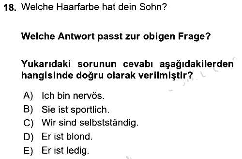 Almanca - 1 2021-2022 Ara Sınav - 18. soru