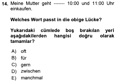 Almanca - 1 2022-2023 Ara Sınav - 14. soru