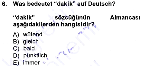 Almanca - 1 2012-2013 Dönem Sonu Sınavı - 6. soru