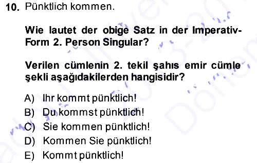 Almanca - 1 2013-2014 Dönem Sonu Sınavı - 10. soru