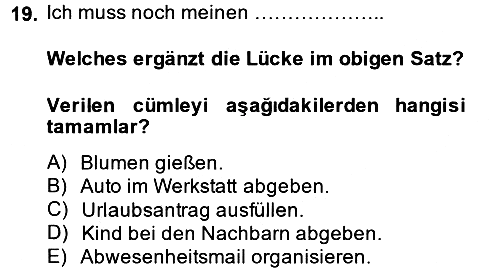 Almanca - 1 2014-2015 Dönem Sonu Sınavı - 19. soru