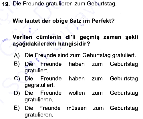 Almanca - 1 2015-2016 Dönem Sonu Sınavı - 19. soru