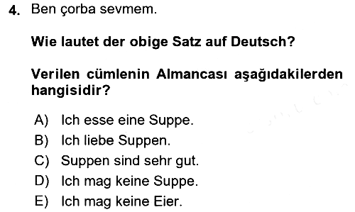 Almanca - 1 2016-2017 Dönem Sonu Sınavı - 4. soru