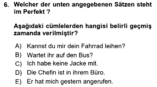 Almanca - 1 2021-2022 Dönem Sonu Sınavı - 6. soru