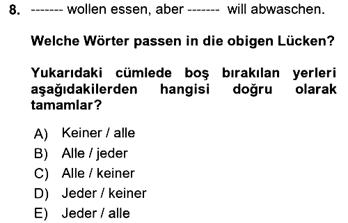 Almanca - 1 2021-2022 Dönem Sonu Sınavı - 8. soru