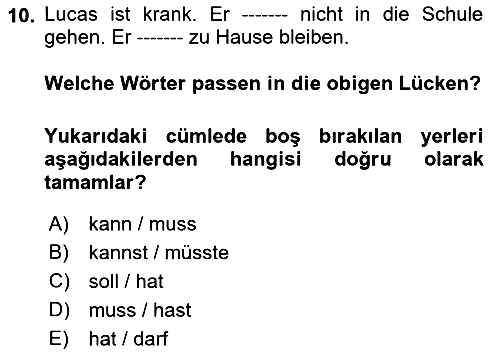 Almanca - 1 2021-2022 Dönem Sonu Sınavı - 10. soru