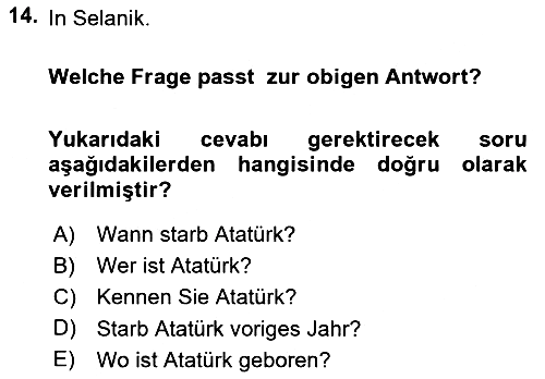 Almanca - 1 2021-2022 Dönem Sonu Sınavı - 14. soru