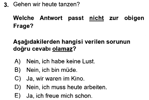 Almanca - 1 2022-2023 Dönem Sonu Sınavı - 3. soru