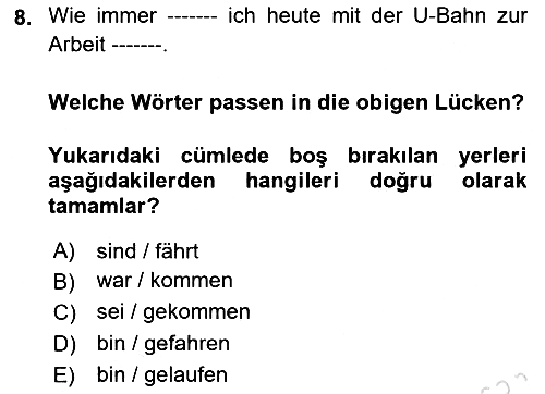 Almanca - 1 2022-2023 Dönem Sonu Sınavı - 8. soru