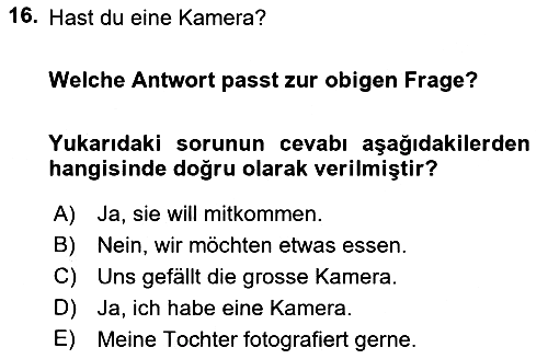 Almanca - 1 2022-2023 Dönem Sonu Sınavı - 16. soru