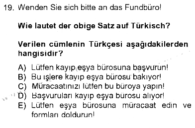 Almanca - 1 2012-2013 Tek Ders Sınavı - 19. soru