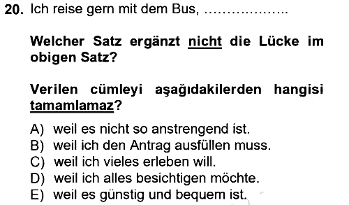 Almanca - 1 2013-2014 Tek Ders Sınavı - 20. soru