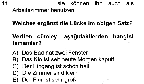 Almanca - 1 2014-2015 Tek Ders Sınavı - 11. soru