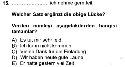 Almanca - 1 2014-2015 Tek Ders Sınavı - 15. soru