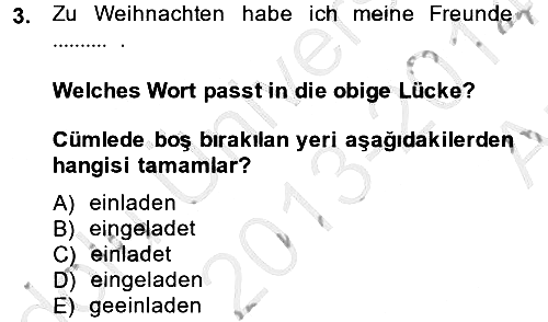 Almanca - 2 2013-2014 Ara Sınav - 3. soru