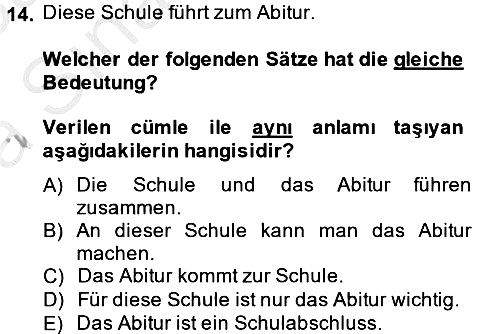 Almanca - 2 2013-2014 Ara Sınav - 14. soru