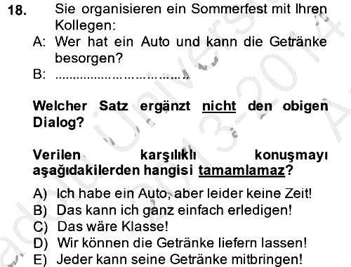 Almanca - 2 2013-2014 Ara Sınav - 18. soru