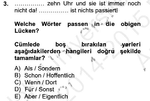 Almanca - 2 2014-2015 Ara Sınav - 3. soru