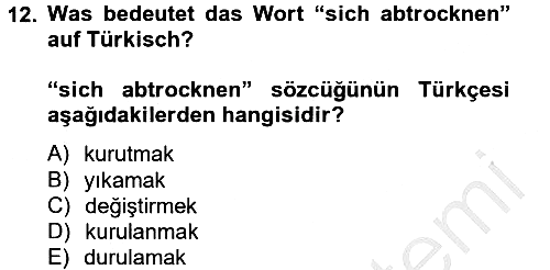 Almanca - 2 2014-2015 Ara Sınav - 12. soru