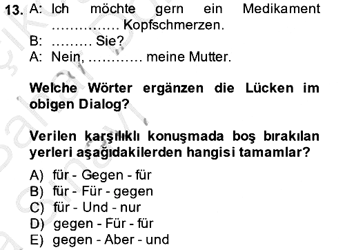 Almanca - 2 2014-2015 Ara Sınav - 13. soru