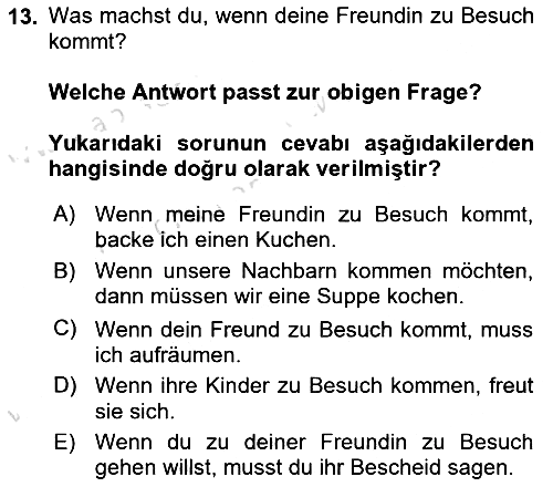 Almanca - 2 2021-2022 Ara Sınav - 13. soru