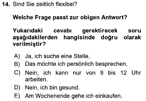 Almanca - 2 2021-2022 Ara Sınav - 14. soru